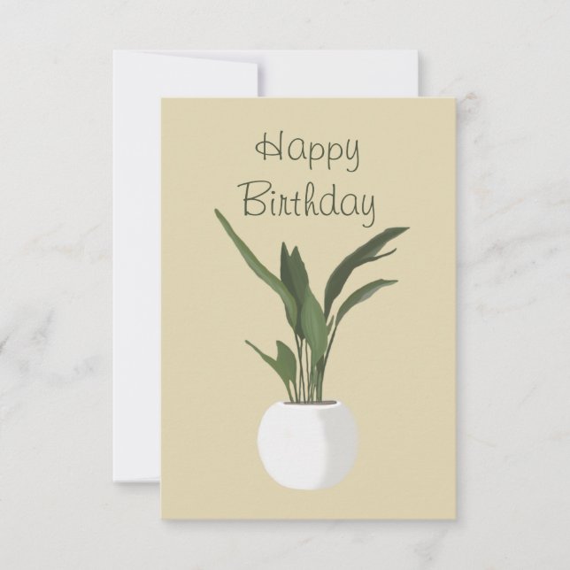 Green Pot Plant Happy Birthday Card (Front)