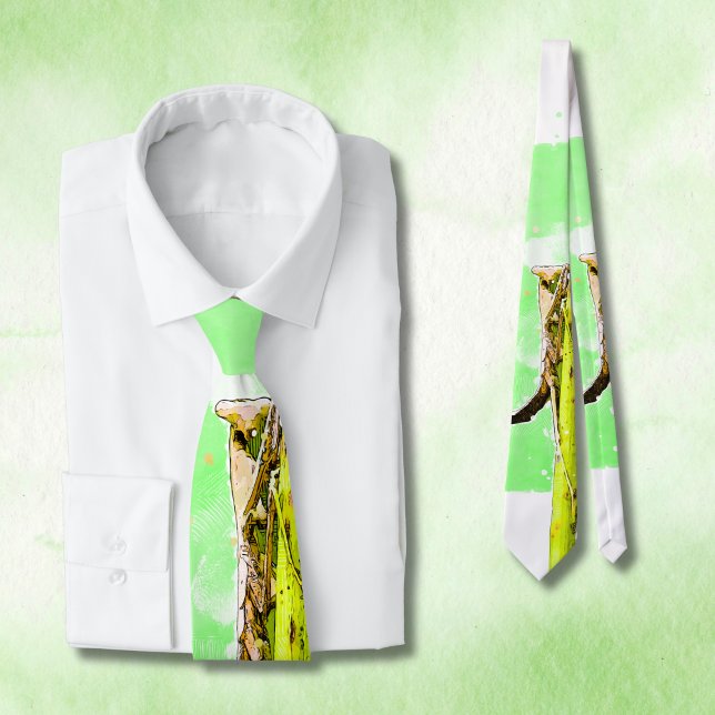 Green Praying Mantis Unique Father's Day  Tie (For the dad who loves nature and funny ties, a unique gift for Father's Day!)