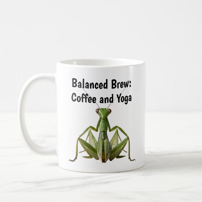 Green Praying Mantis Yoga Personalised Coffee Mug (Left)