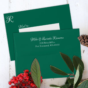 Green Pre-addressed 5x7 Monogram Quinceanera Envelope