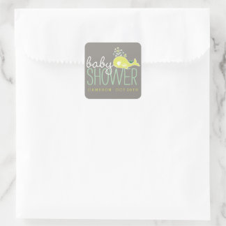 Green Pregnant Mummy Whale With Twins Baby Shower Square Sticker
