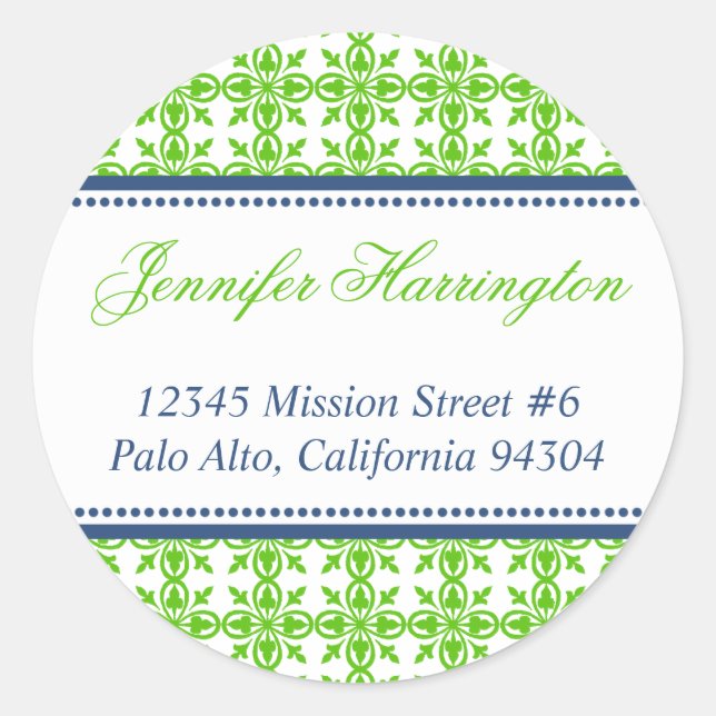 Green preppy custom fancy return address label (Front)
