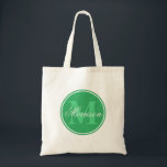 Green Prestige Monogram Tote Bag<br><div class="desc">green round frame monogrammed budget tote bag with name</div>