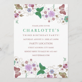 Green Pretty Butterfly | Birthday Invitation