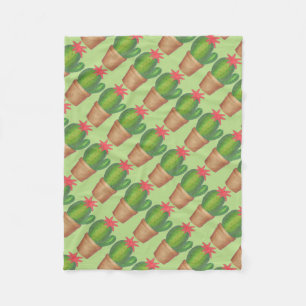 Green Prickly Cactus Flower Potted Plant Succulent Fleece Blanket