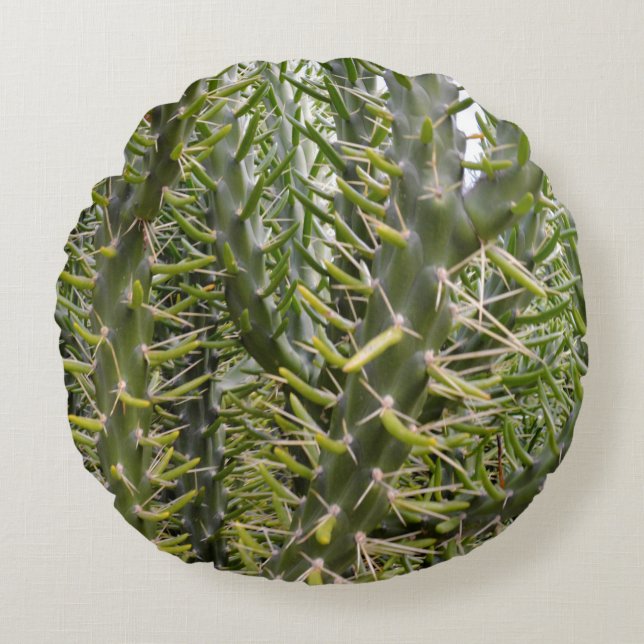 Green Prickly Cactus Trees, Round Cushion (Front)
