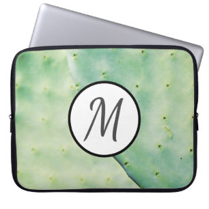 Green Prickly Pear Monogram Computer Laptop Sleeve