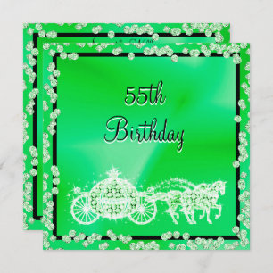 Green Princess Coach & Horses 55th Birthday Invitation