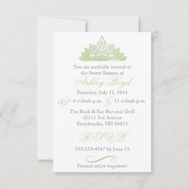 Green Princess Sweet Sixteen Invitation (Front)