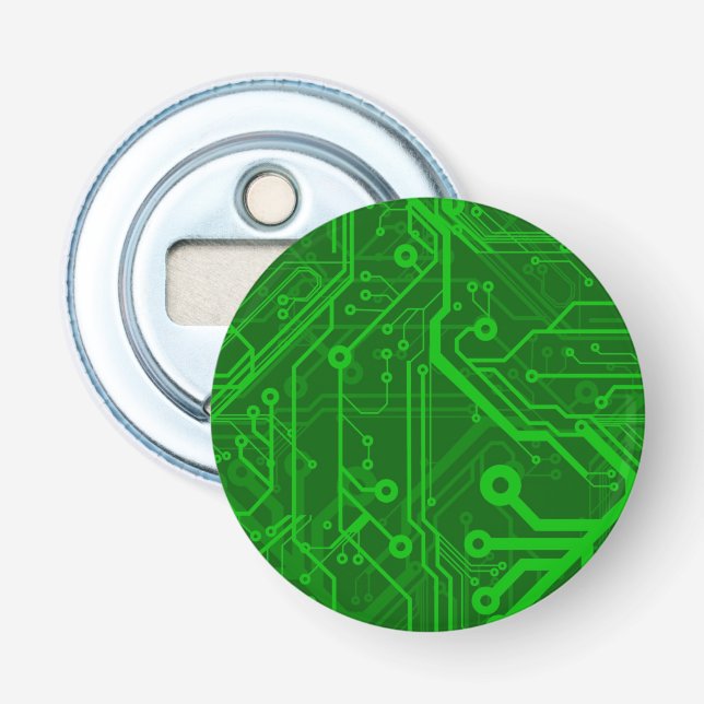 Green Printed Circuit Board Pattern Bottle Opener (Front)