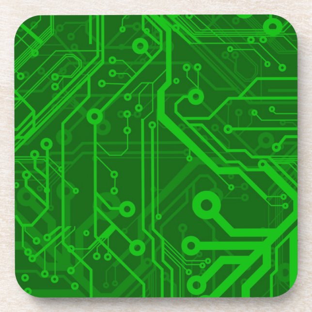 Green Printed Circuit Board Pattern Coaster (Front)