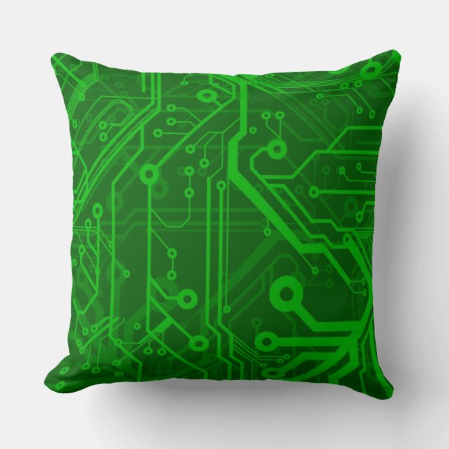 Green Printed Circuit Board Pattern Cushion (Front)