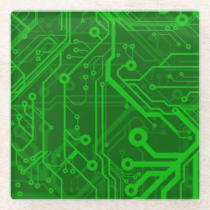 Green Printed Circuit Board Pattern Glass Coaster