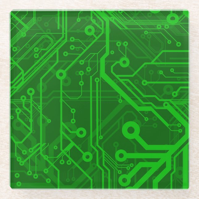 Green Printed Circuit Board Pattern Glass Coaster (Front)