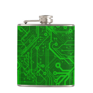 Green Printed Circuit Board Pattern Hip Flask