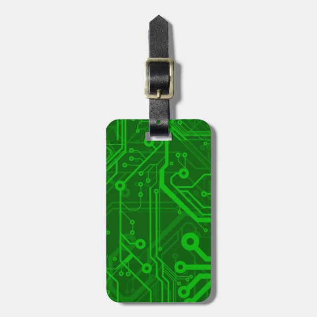 Green Printed Circuit Board Pattern Luggage Tag (Front Vertical)