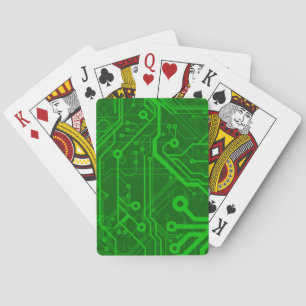 Green Printed Circuit Board Pattern Playing Cards