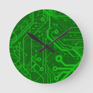 Green Printed Circuit Board Pattern Round Clock