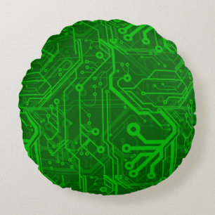 Green Printed Circuit Board Pattern Round Cushion