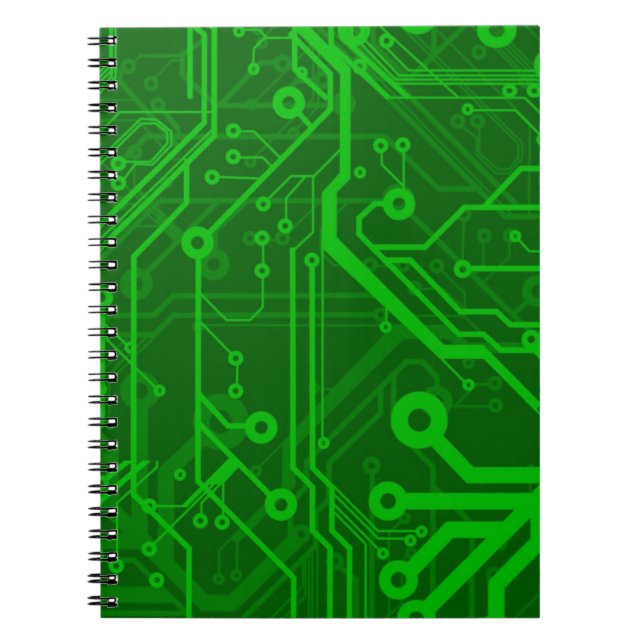 Green Printed Circuit Board Pattern Spiral Notebook (Front)