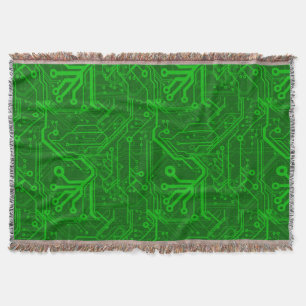 Green Printed Circuit Board Pattern Throw Blanket