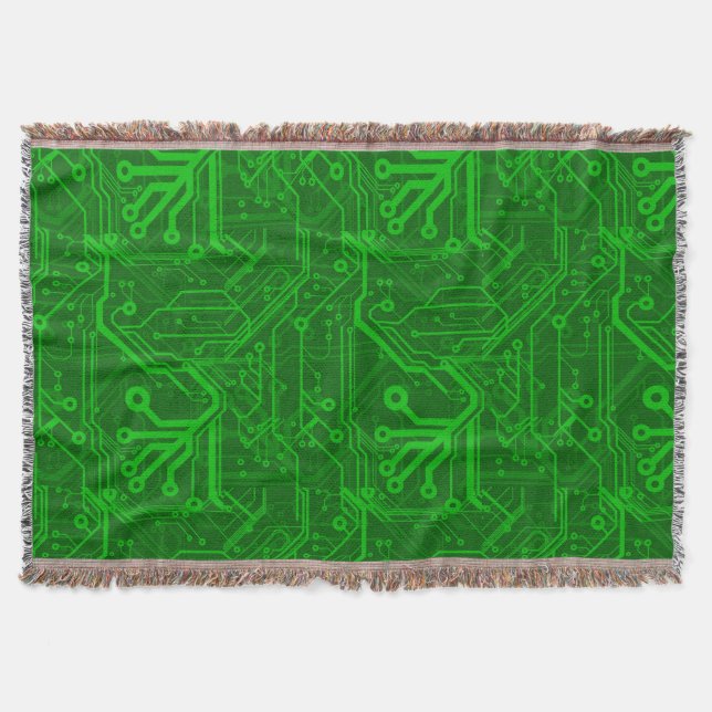 Green Printed Circuit Board Pattern Throw Blanket (Front)