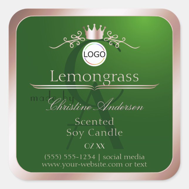 Green Product Label Rose Gold Frame Logo Monogram (Front)