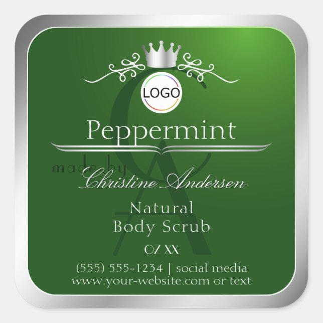 Green Product Label Silver Frame Logo and Monogram (Front)