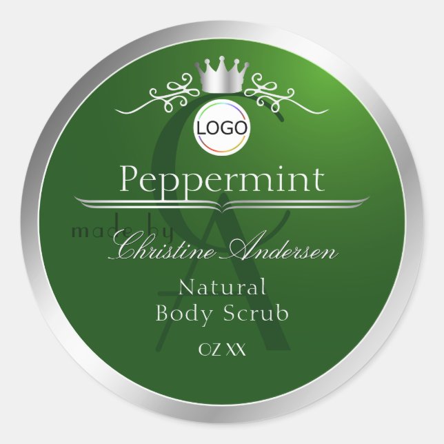 Green Product Label Silver Frame Logo and Monogram (Front)