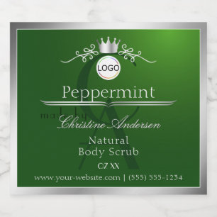 Green Product Label Silver Frame Logo and Monogram