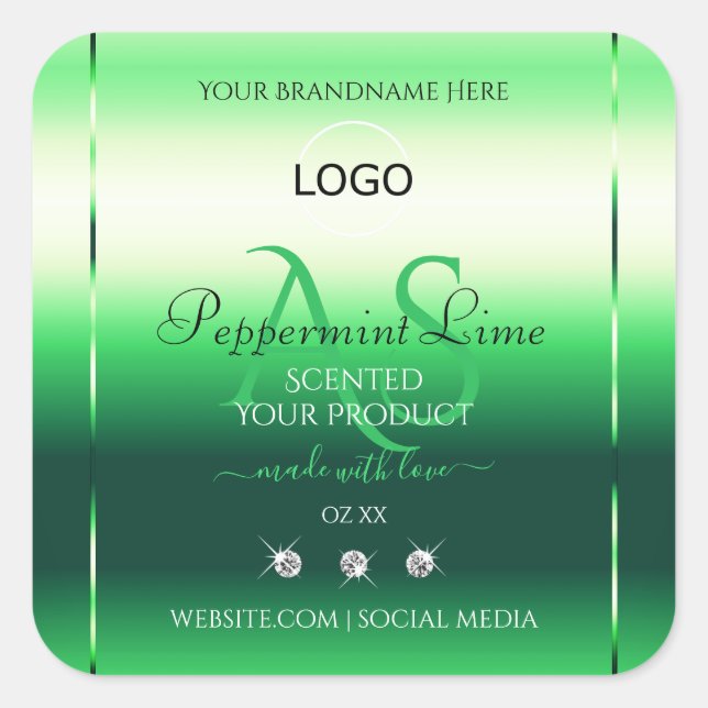 Green Product Labels Rhinestones Monogram and Logo (Front)