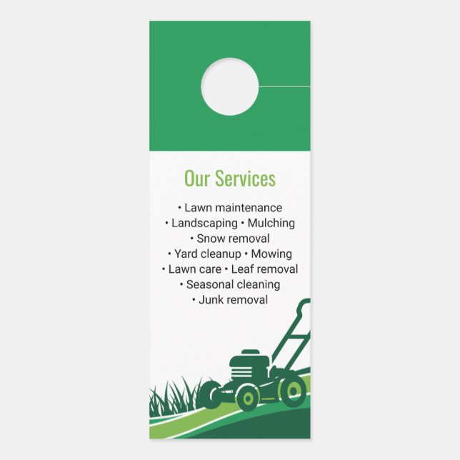Green Professional Lawn Care Landscaping Mowing Door Hanger (Back)
