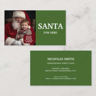 Green Professional Santa For Hire Photo Business Card