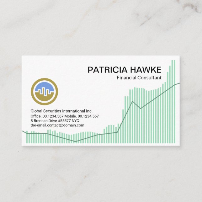 Green Profitability Share Graph Financial Advisor Business Card (Front)
