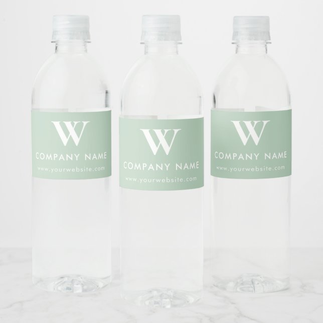 Green Promotional Business Company Logo Monogram Water Bottle Label (Bottles)