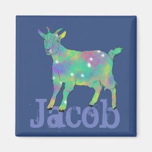Green Psychedelic Art Goat Design with Your Name Magnet