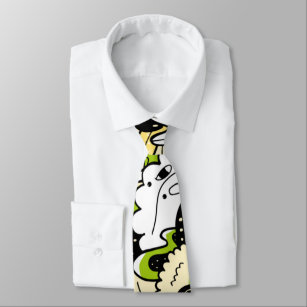 Green Psychedelic Kawaii Forest Leaf Funny Cool Tie
