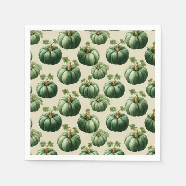 Green Pumpkin Autumn Home Design Throw Pillow Napkin (Front)