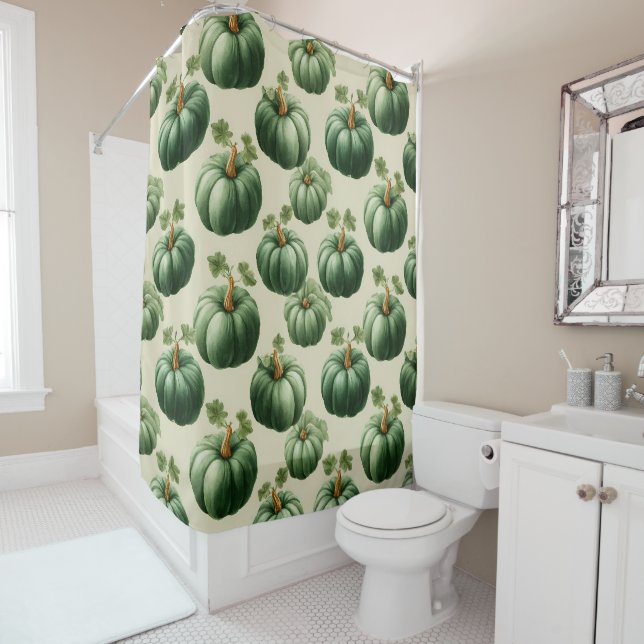 Green Pumpkin Autumn Home Design Throw Pillow Shower Curtain (In Situ)