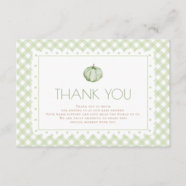 Green Pumpkin Baby Shower Thank You Card (Front)