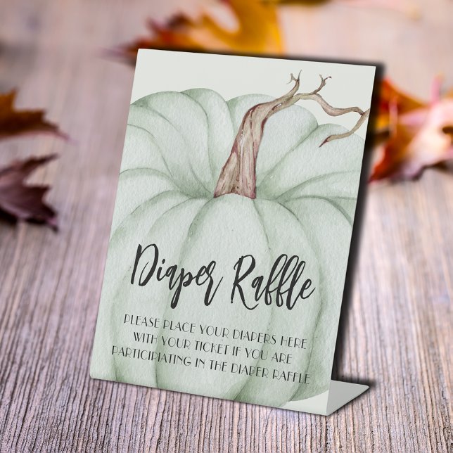 Green Pumpkin Diaper Raffle Baby Shower Pedestal Sign (Green Pumpkin Diaper Raffle Baby Shower Pedestal Sign)