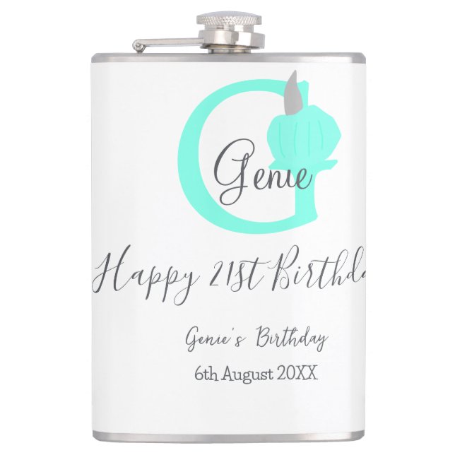 Green pumpkin fall birthday 21st grey pastel hip flask (Front)