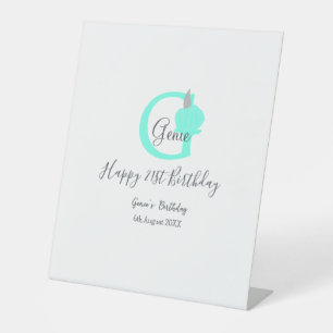 Green pumpkin fall birthday 21st grey pastel pedestal sign