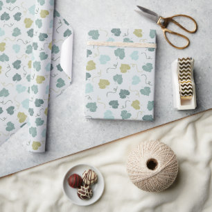 Green Pumpkin Leaves Pattern Pastel Green Wrapping Paper