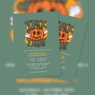 Green & Pumpkin Trick or Treat Halloween Party Invitation