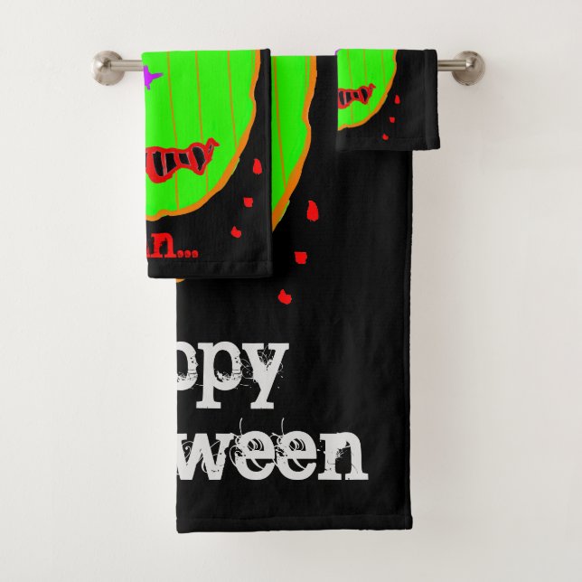 Green Pumpkin Zombie Halloween Bath Towel Set (Insitu)