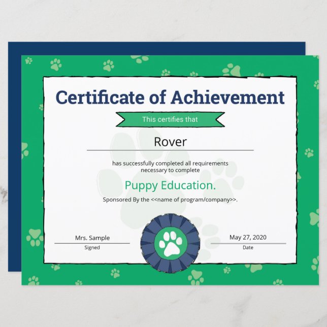 Green Puppy Program Pet Obedience School Pre Puppy (Front/Back)