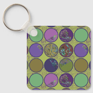 Green Purple Abstract Circle Key Ring