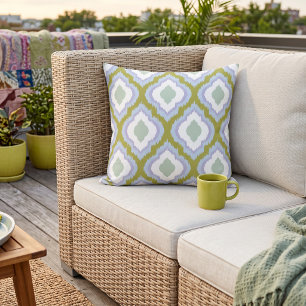 Green Purple and Blue Colourful Ogee Ikat Pattern Cushion