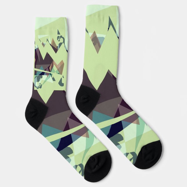 Green, Purple, and Blue Geometric Mountains Socks (Right)